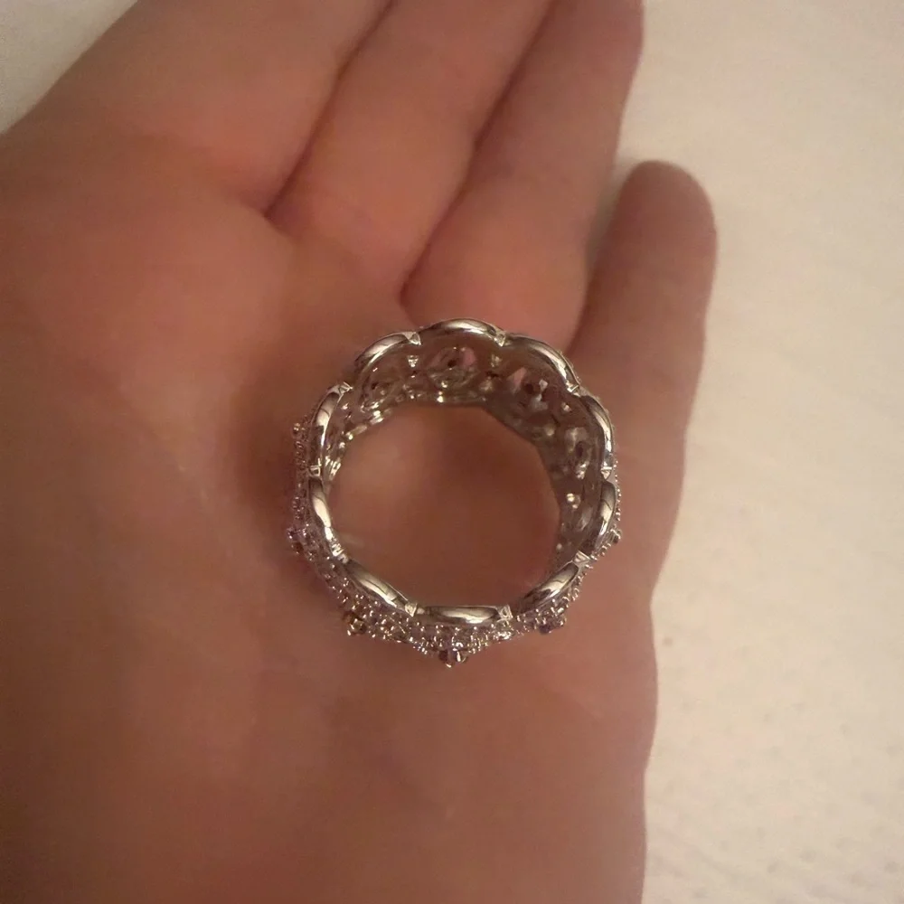 Bomb Party Wide Band Ring Size 8.5 Silver Tone Black Stones